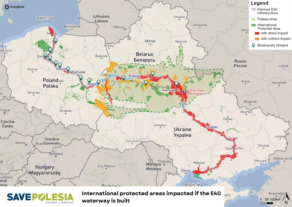 International protected areas impacted if the E40 waterway is built